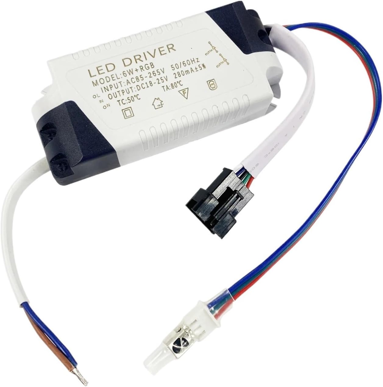1PCS 3W/6W/12W/18W+RGB Ceiling Light Converter 2-Way Output 280mA LED Driver with 5-pin Connector Infrared Receiver(None Ir Controller,6W-RGB)
