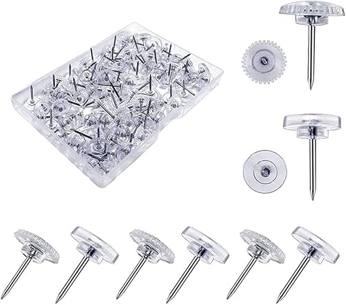 100 pines de plástico transparente para colgar en la pared, tachuelas de corcho, tablón de anuncios de corcho, alfileres planos decorativos para