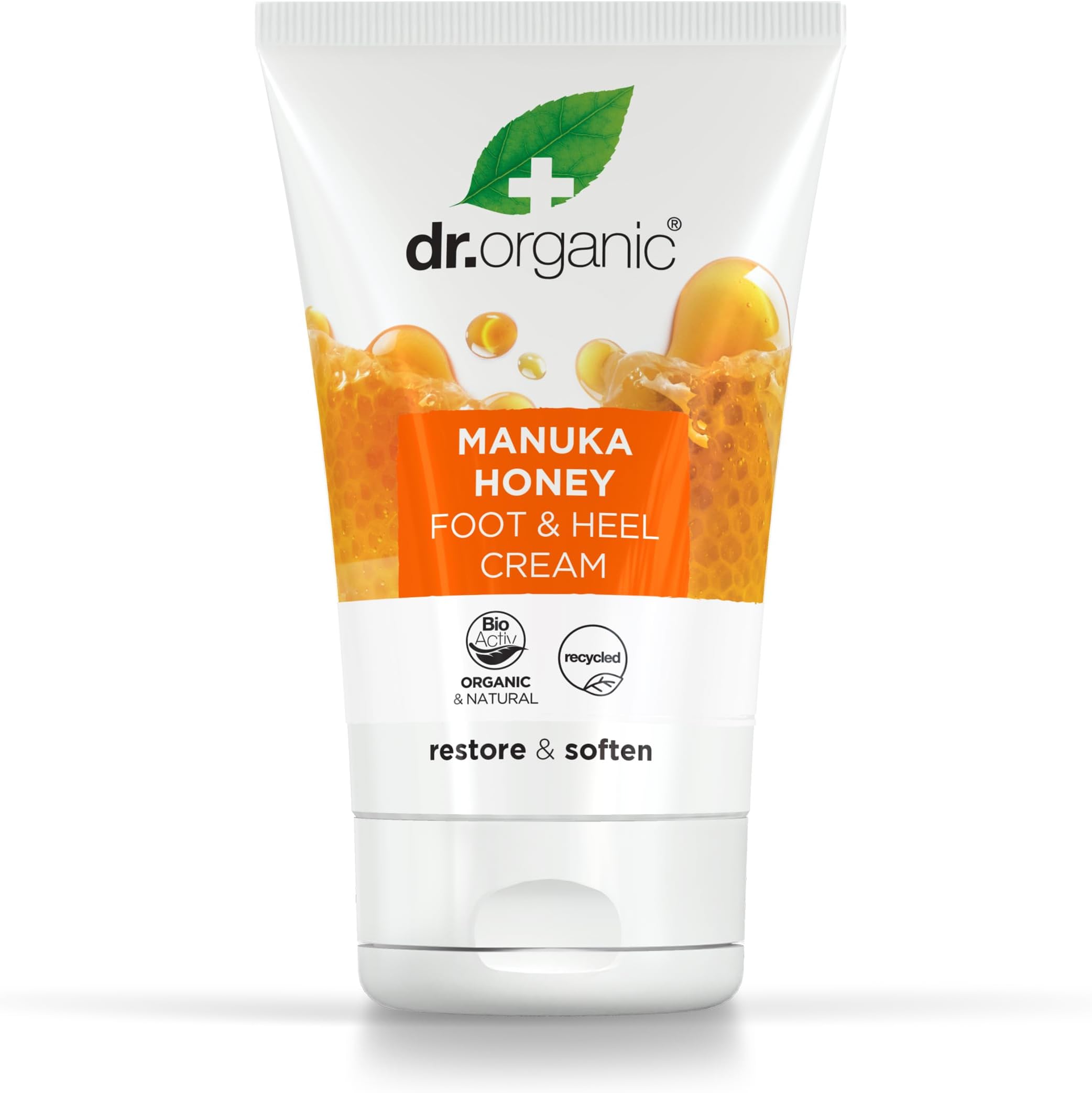Dr Organic Manuka Honey Foot Cream, Moisturising, Dry Skin, Mens, Womens, Natural, Vegetarian, Cruelty-Free, Paraben & SLS-Free, Recycled & Recyclable, Organic, 125ml, Packaging may vary