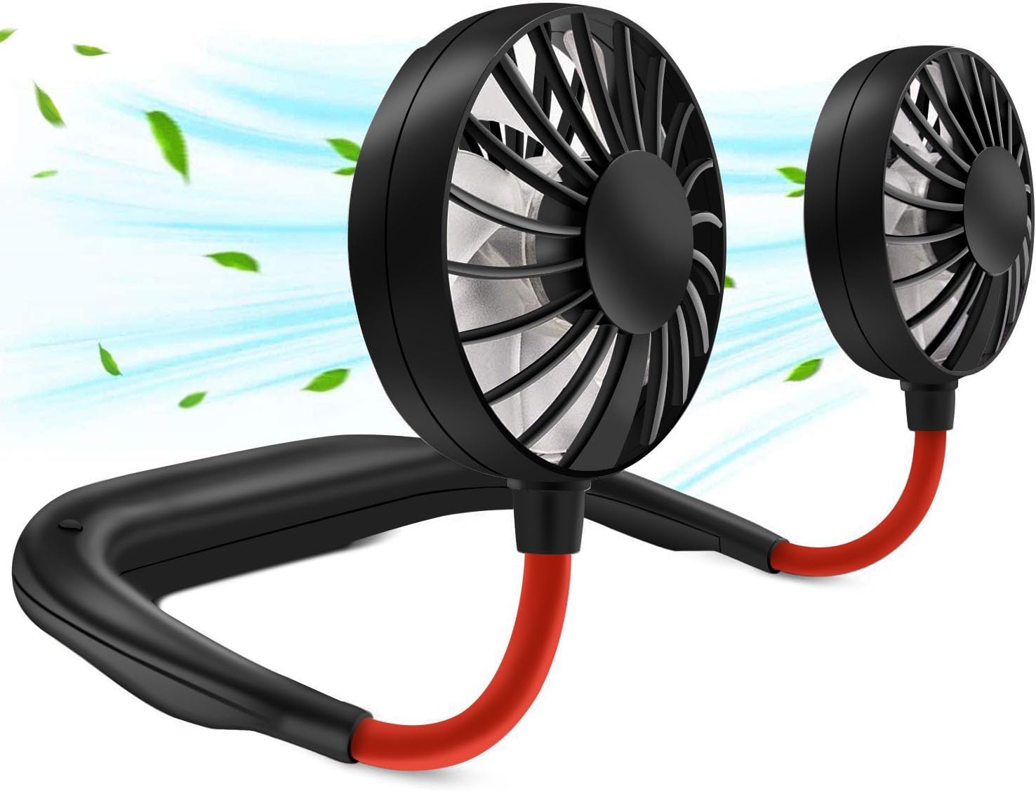 RJVW Portable Neck Fan, Hand Free Personal Hanging Neck Sports Fan USB Rechargeable (3 Speed Adjustable) Wearable Cooling Head Fan,360 Degree Free Rotation for Traveling, Sports, Office, Reading