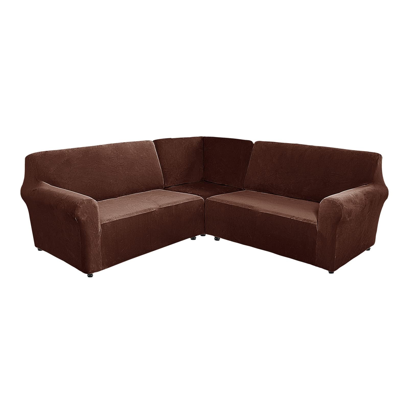 Housse de canapé d'angle extensible marron lot de 3 pièces pour rénover un canapé 5 places