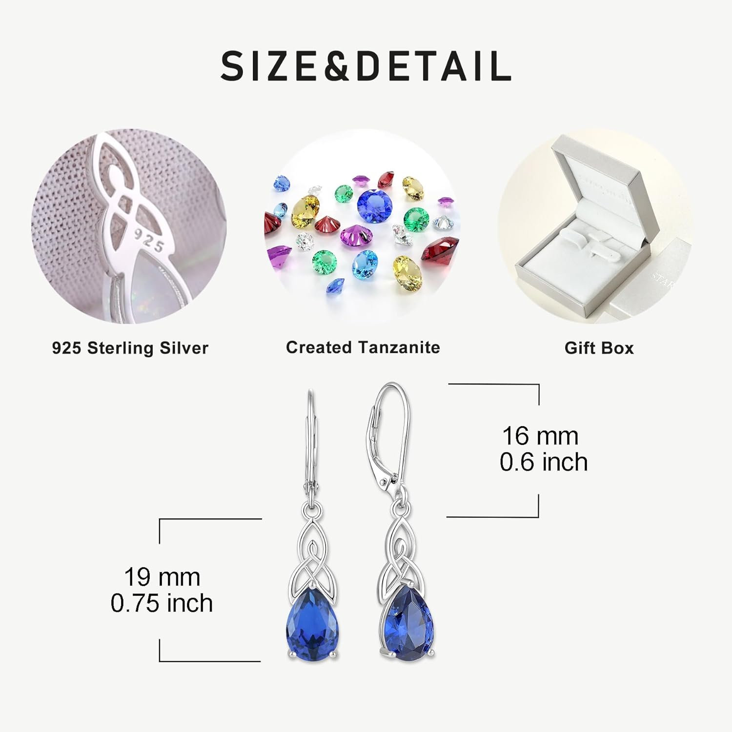 Starchenie Celtic Knot Drop Dangle Earrings for Women 925 Sterling Silver Leverback Earrings Birthstone Jewelry - Image 6