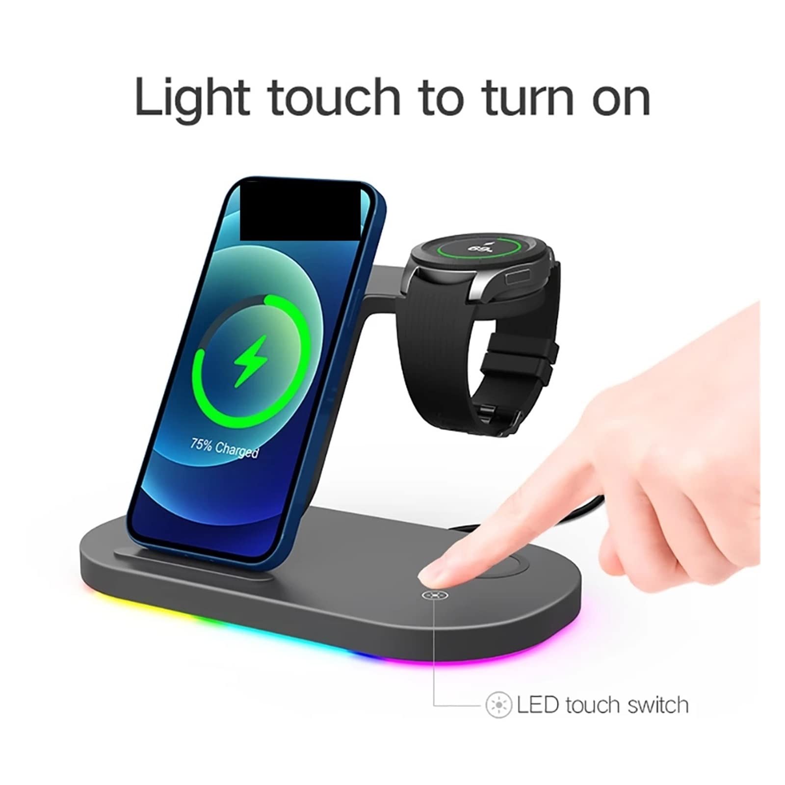 Caricabatterie wireless Supporto for caricabatterie wireless 30W 3 in 1 for auricolare for orologio dock station a ricarica rapida(Z7L with led light)