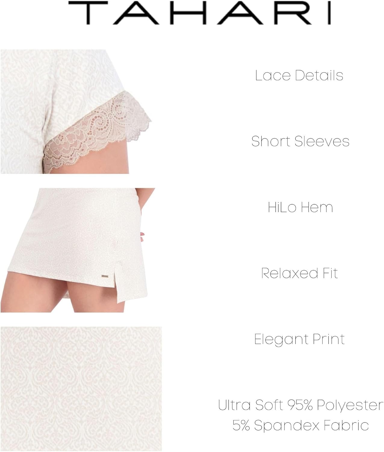 TAHARI Women's Sleepwear, Short Sleeve Night Gown for Ladies, Pajamas for Women - Image 5