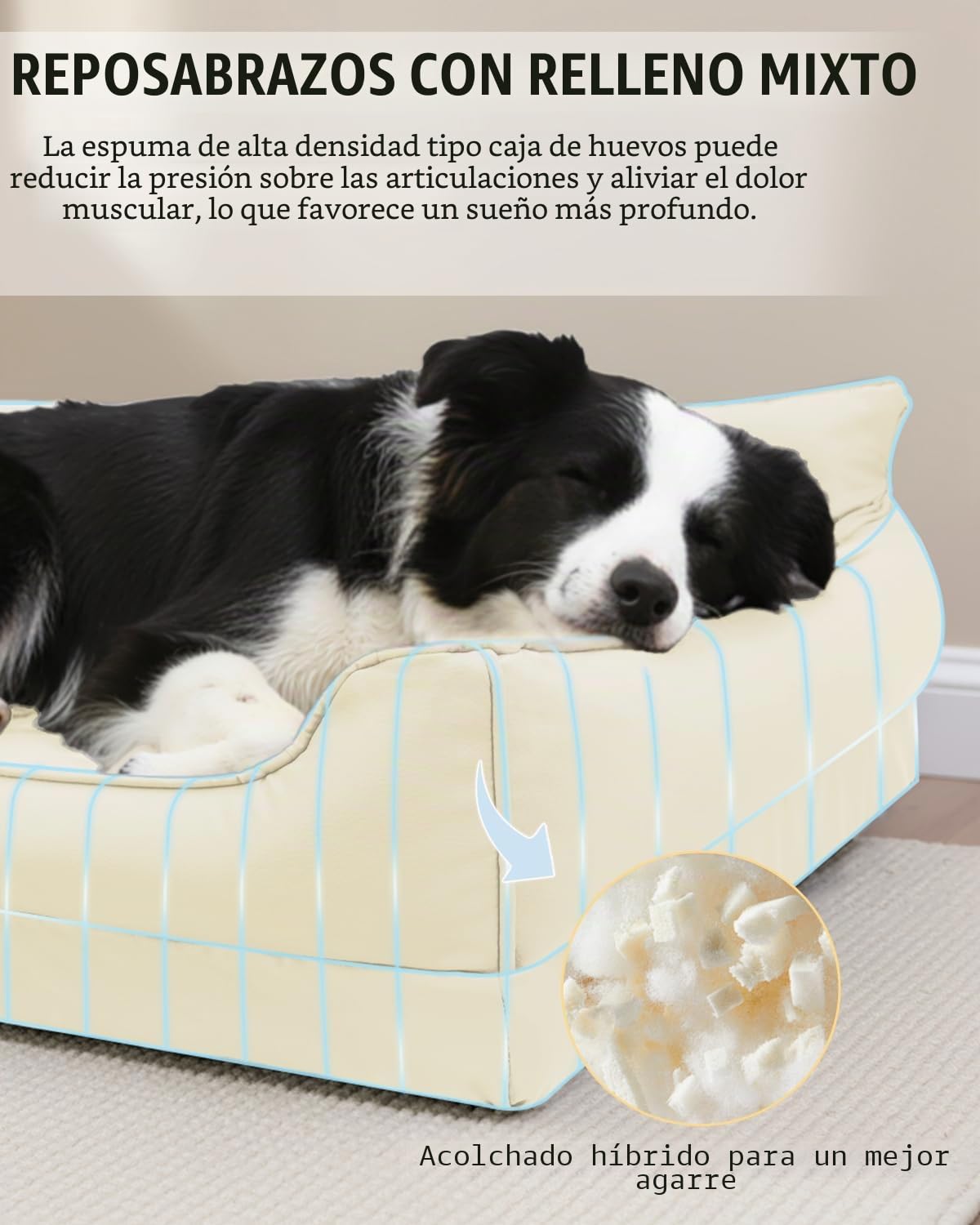 Ortopédica Cama Perro Grande–111x81cm, Beige Cuero Sintético Impermeable | Sofá Perro Desenfundable y Lavable, Cama para Perros 4 bordes altos, Colchon Perro Antideslizante