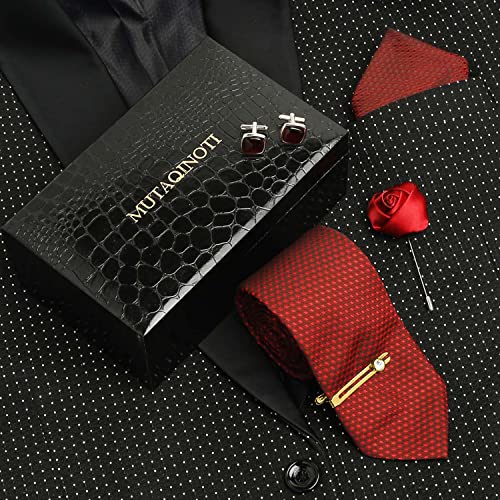 Image of MUTAQINOTI Mens Woven Premium Silk Necktie Suit Accessories Set With Pocket Square Cufflinks Brooch Golden Tie Pin (TEGP2)