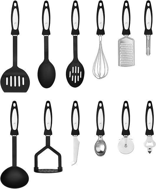 Vivo Technologies 12 Pieces Cooking Utensil Set Stainless Steel Kitchen Gadget Tool Nylon Handles