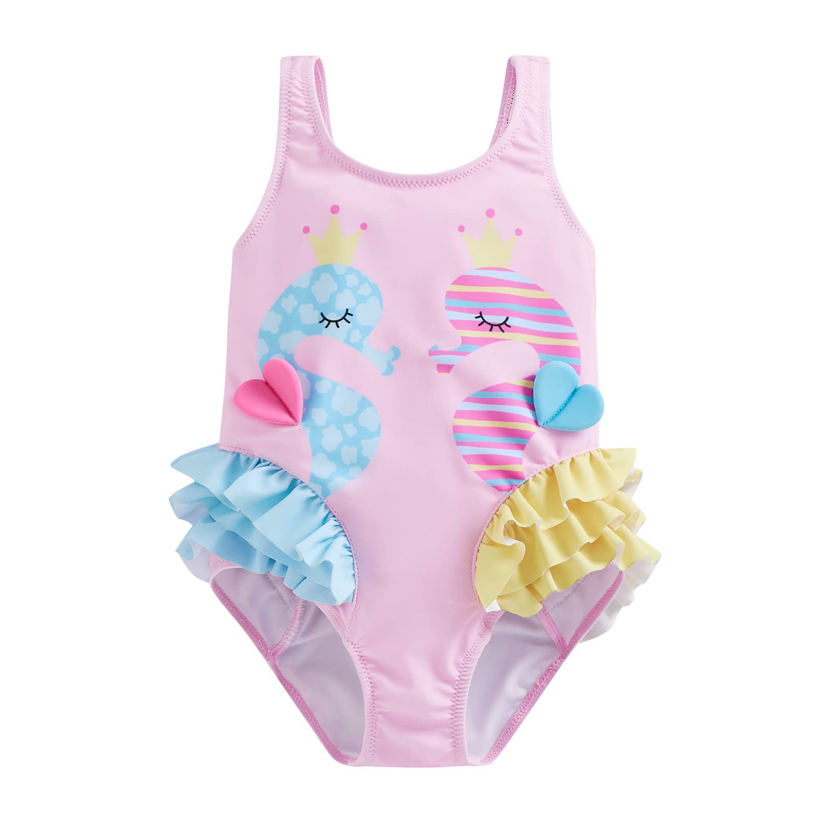 Carolilly Traje de Baño Bebé Niña Bañador de Niña Pequeña con Impresión de Flamenco Bikini Ropa de Baño de Una Pieza con Volantes para Chica de 18 Meses a 6 Años Swimwear Piscina Playa Mar
