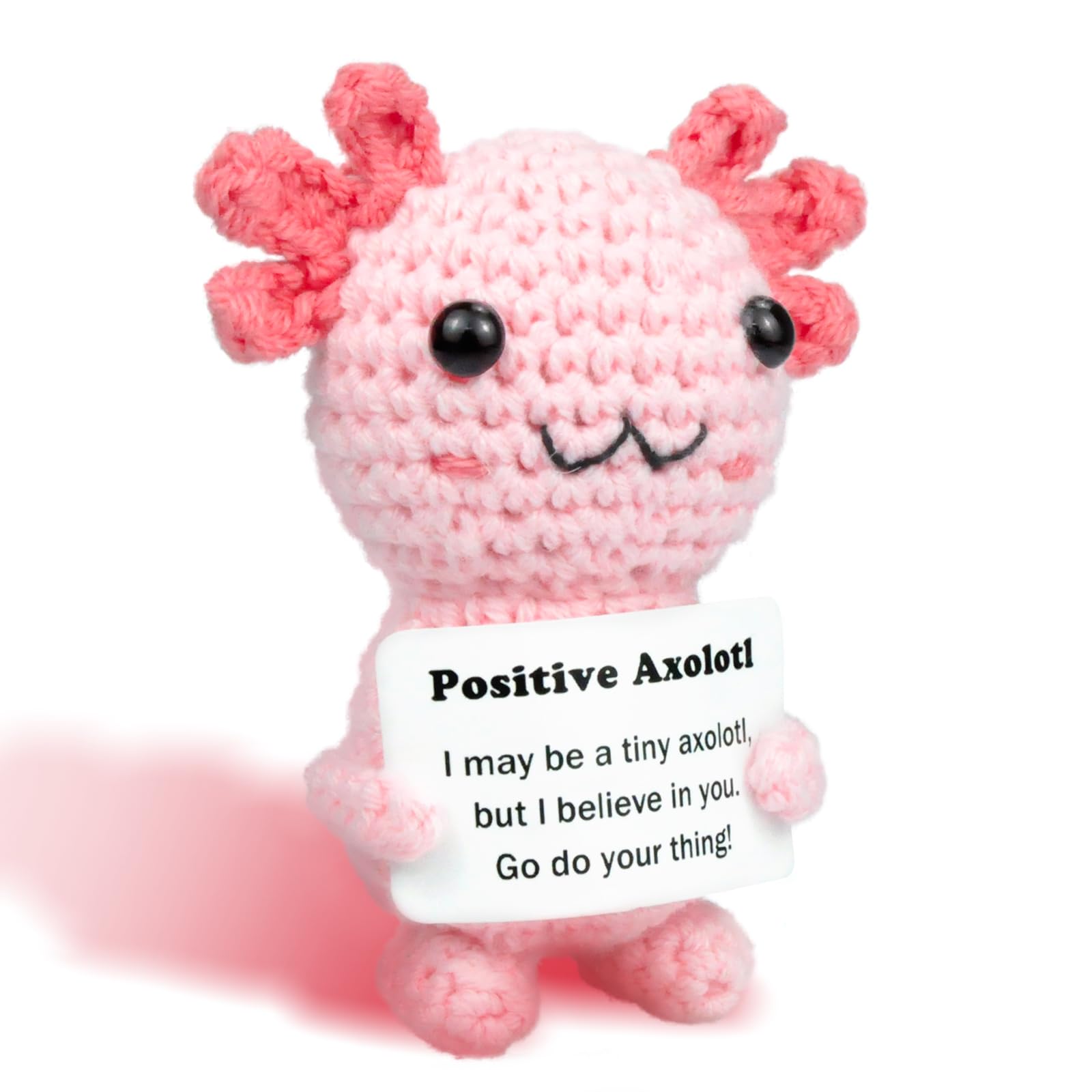 Emotional Support Crochet Gifts Positive Crochet Animals Knitted Crochet Doll with Positive Card for Women Men Animal Doll Emotional Support Gift Good Luck Gifts for Her Him Friend Colleague (PINK)