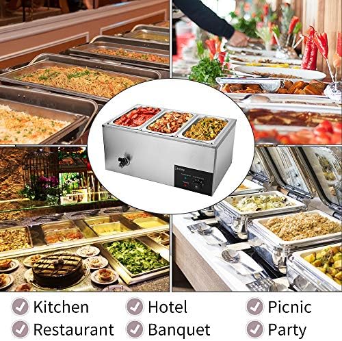 Bonnlo 21QT 3-Pan Electric Commercial Food Warmer, 110V Stainless Steel Bain Marie Buffet, 6.9 QT/Pan Stove Steam Table with Temperature Control & Lid for Parties, Catering, Restaurants