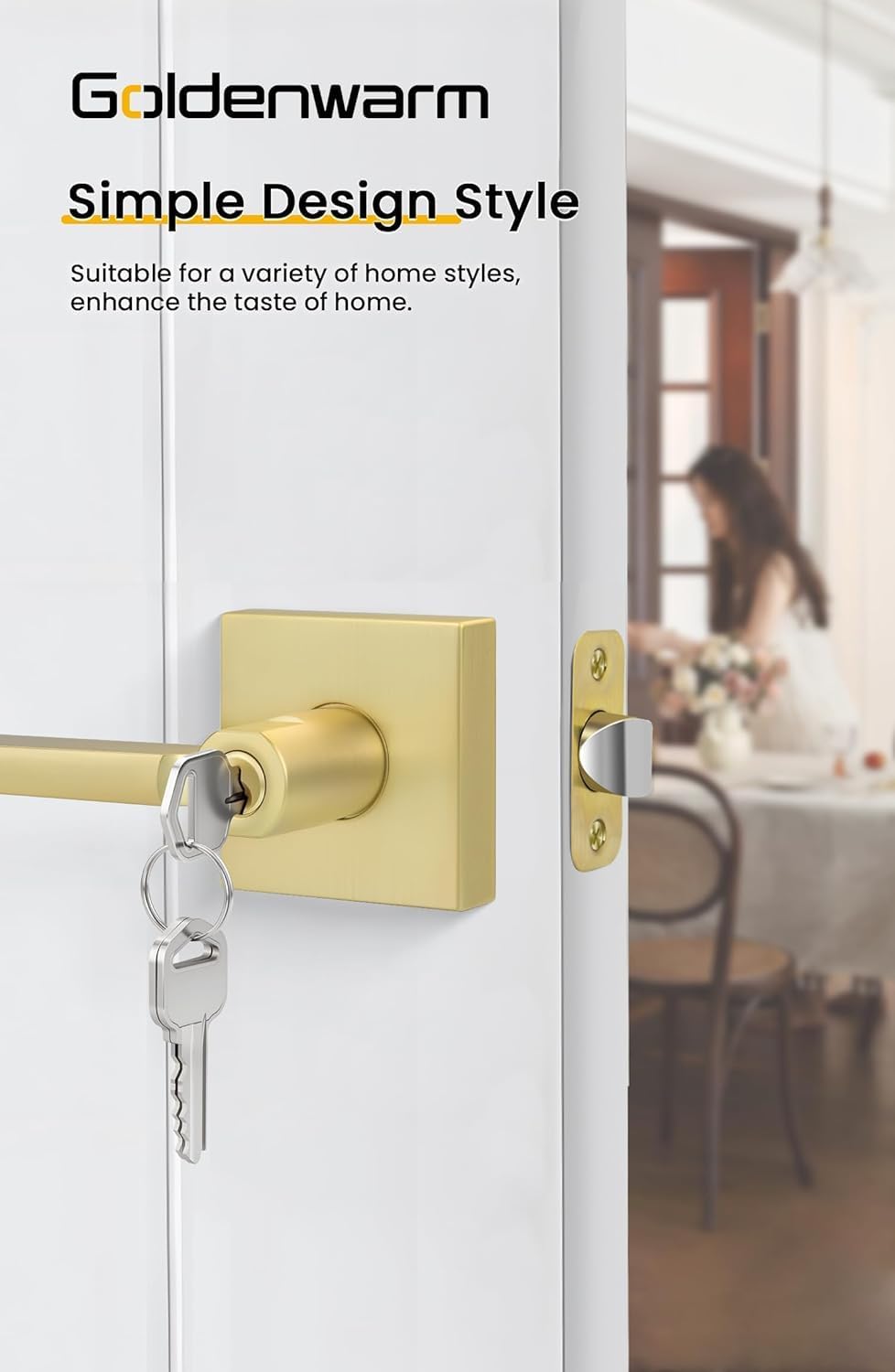 Goldenwarm Entry Door Handles with Lock and Key, Zinc Alloy Heavy Duty Brushed Gold Locking Exterior Door Handle, Keyed Door Lever with Locks and Keys for Bedroom (6 Pack)