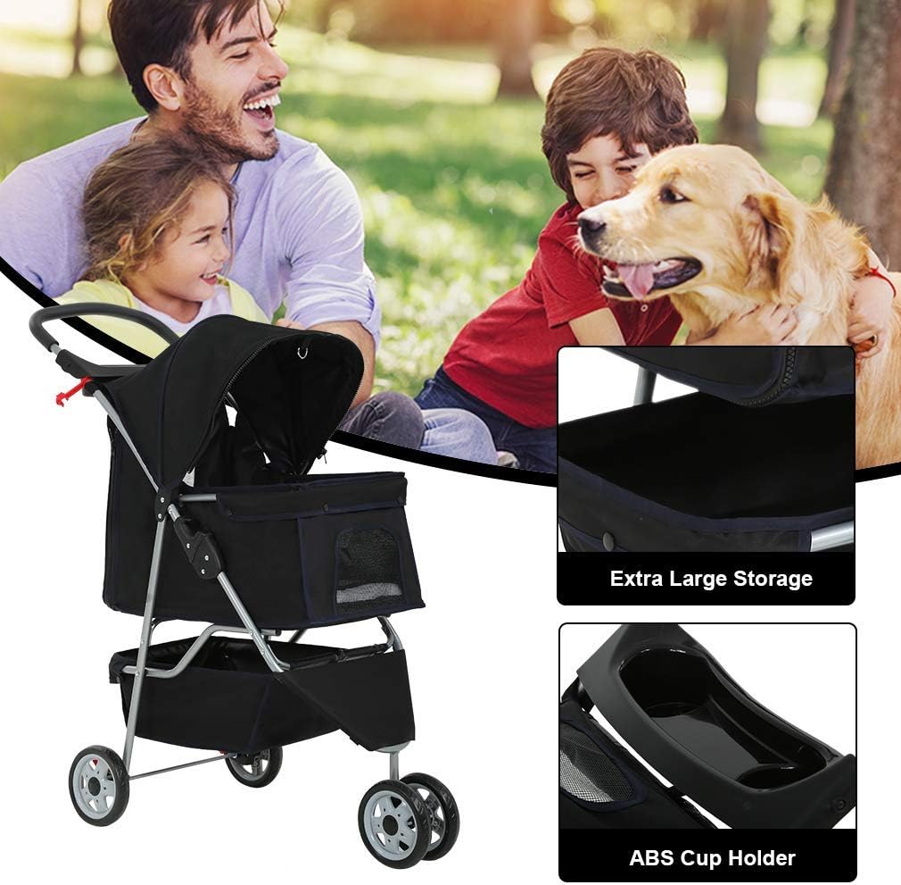 BestPet 3 Wheels Pet Stroller Dog Cat Cage Jogger Stroller for Medium Small Dogs Cats Travel Folding Carrier Waterproof Puppy Stroller with Cup Holder & Removable Liner,Black : Pet Supplies