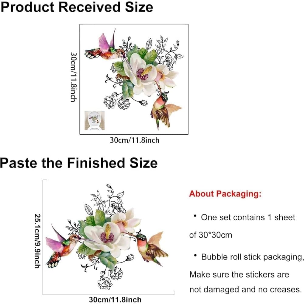 Birds Flowers Butterfly Toilet Seat Lid Stickers, Self-Adhesive Bathroom Wall Sticker, DIY Removable Waterproof Toilet Sticker for Bathroom Cistern Decor Decals