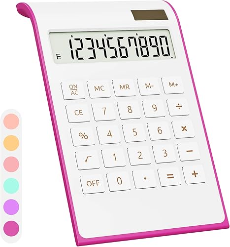 Calculadora rosa intenso, suministros y accesorios de oficina UPIHO Hot Pink, calculadora de oficina básica de batería solar de 10 dígitos con