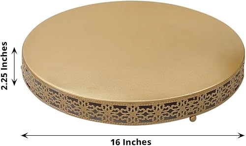 Miniatura 3 de Efavormart - Soporte redondo de metal dorado con pedestal de flor de lis, soporte de exhibición de postres para cupcakes, centro de mesa, 16 pulgadas