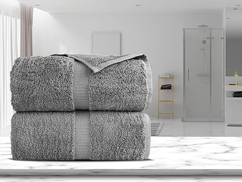 Miniatura 4 de Toallas de algodón turco prémium supersuave y absorbente (toalla de baño de 2 piezas, gris)