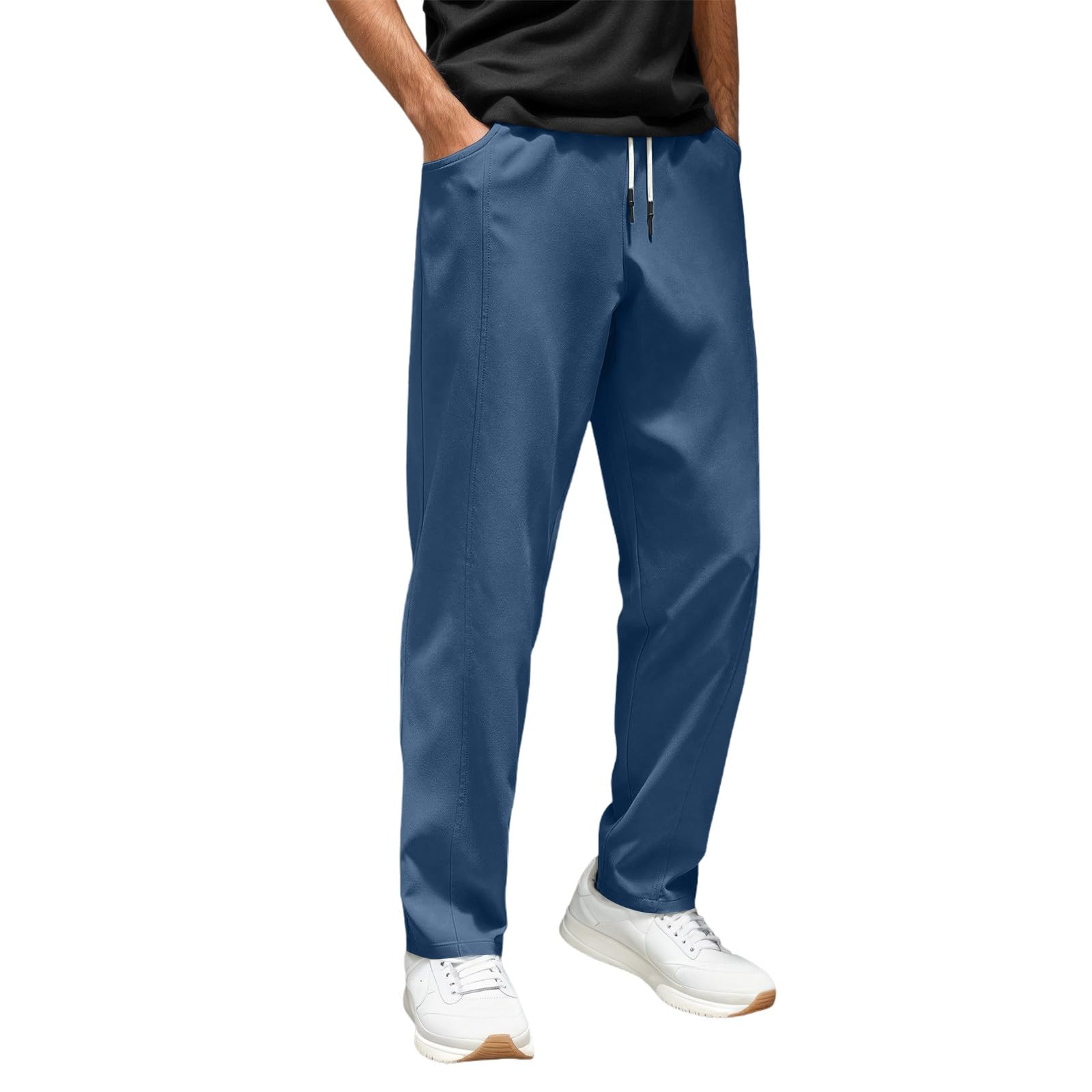 Mens Dress Pants Classic Fit Drawstring Tapered Chino Pants Relaxed Fit Elastic Waist Business Work Office Trousers