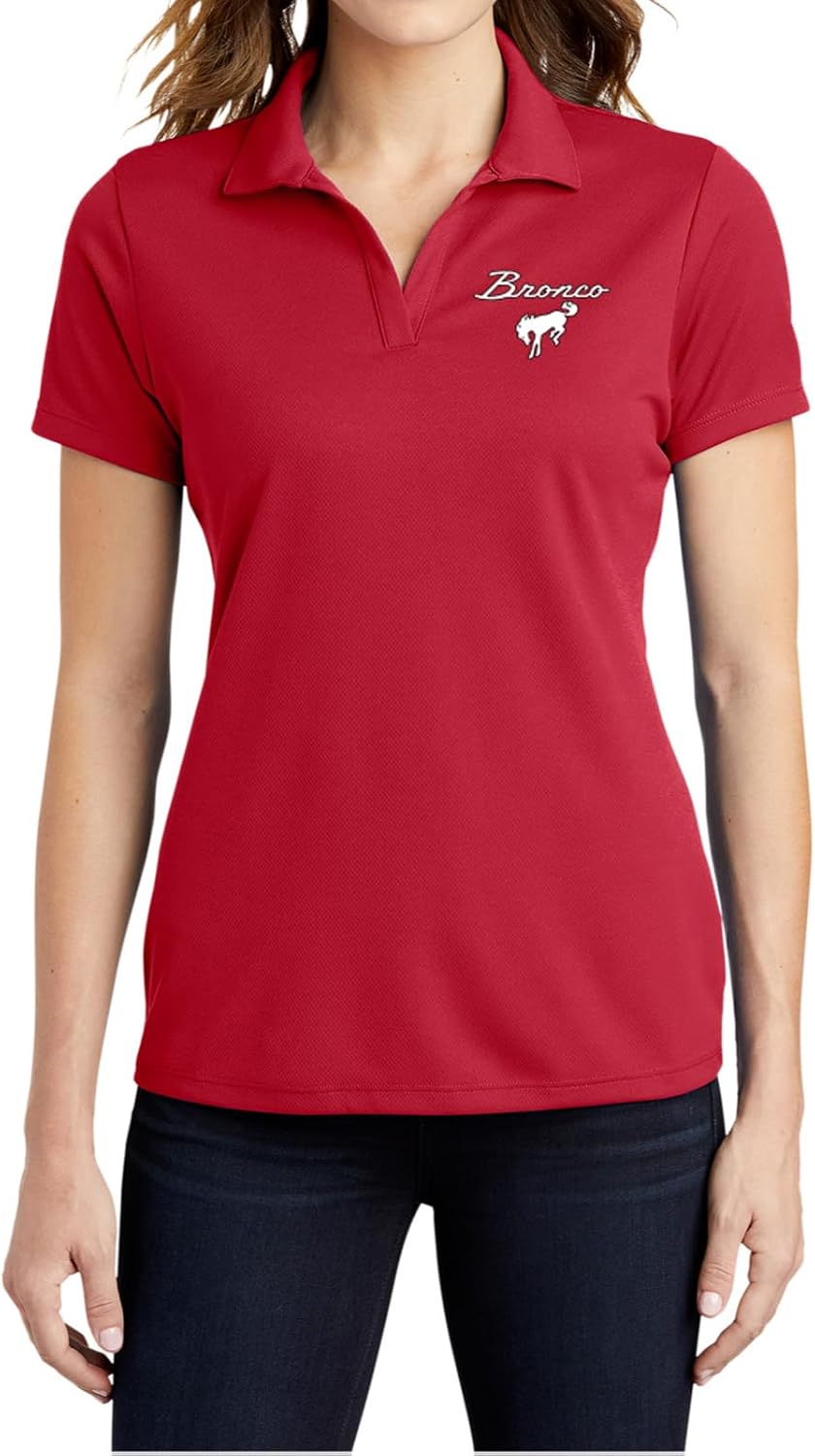 Ford Bronco Chest Print Ladies Textured Polo Shirt
