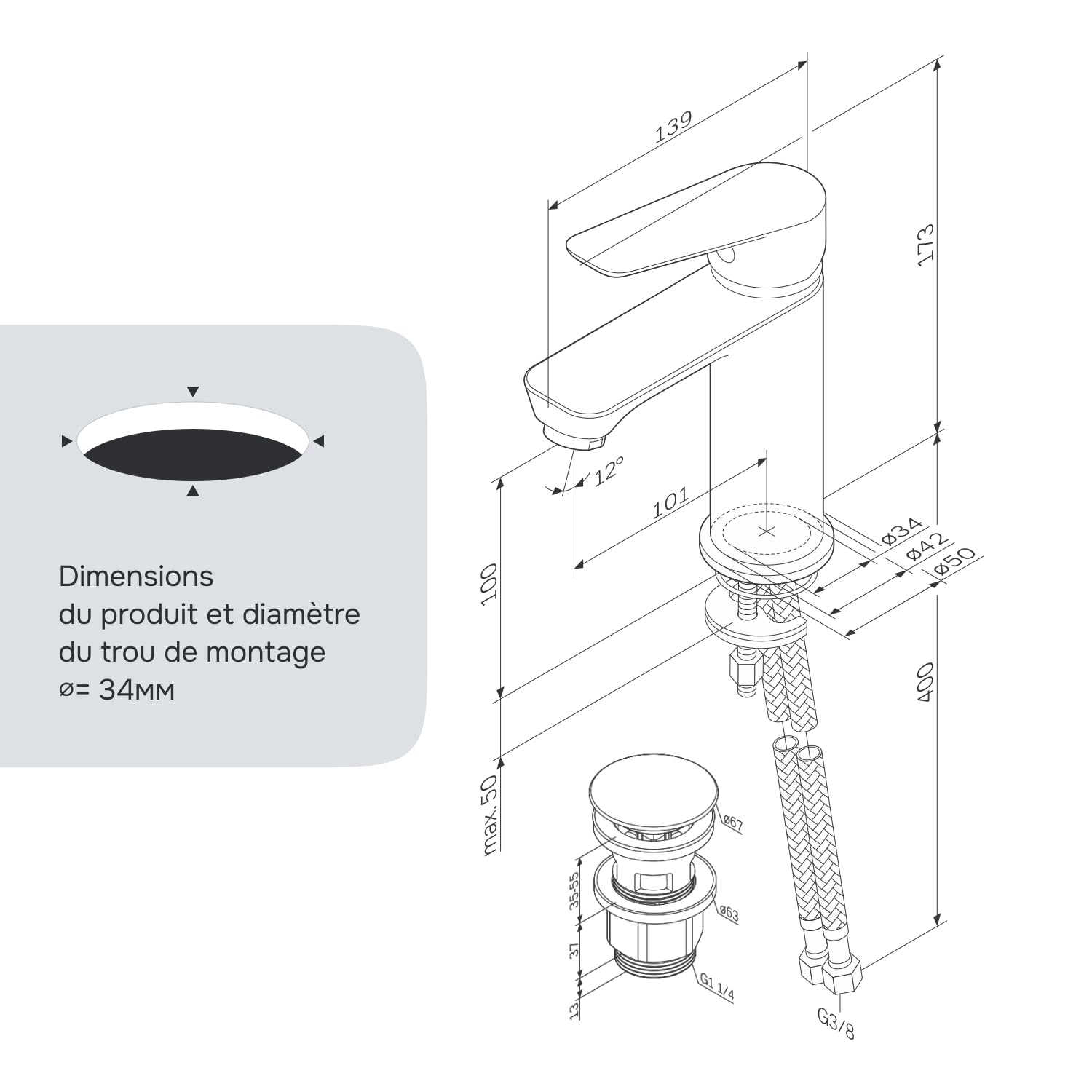 AM.PM – Robinet Salle Bain Hit FTA82200, Mitigeur Lavabo Monocommande en Laiton avec Bonde de Vidage, Robinet Lave-Main Chromé