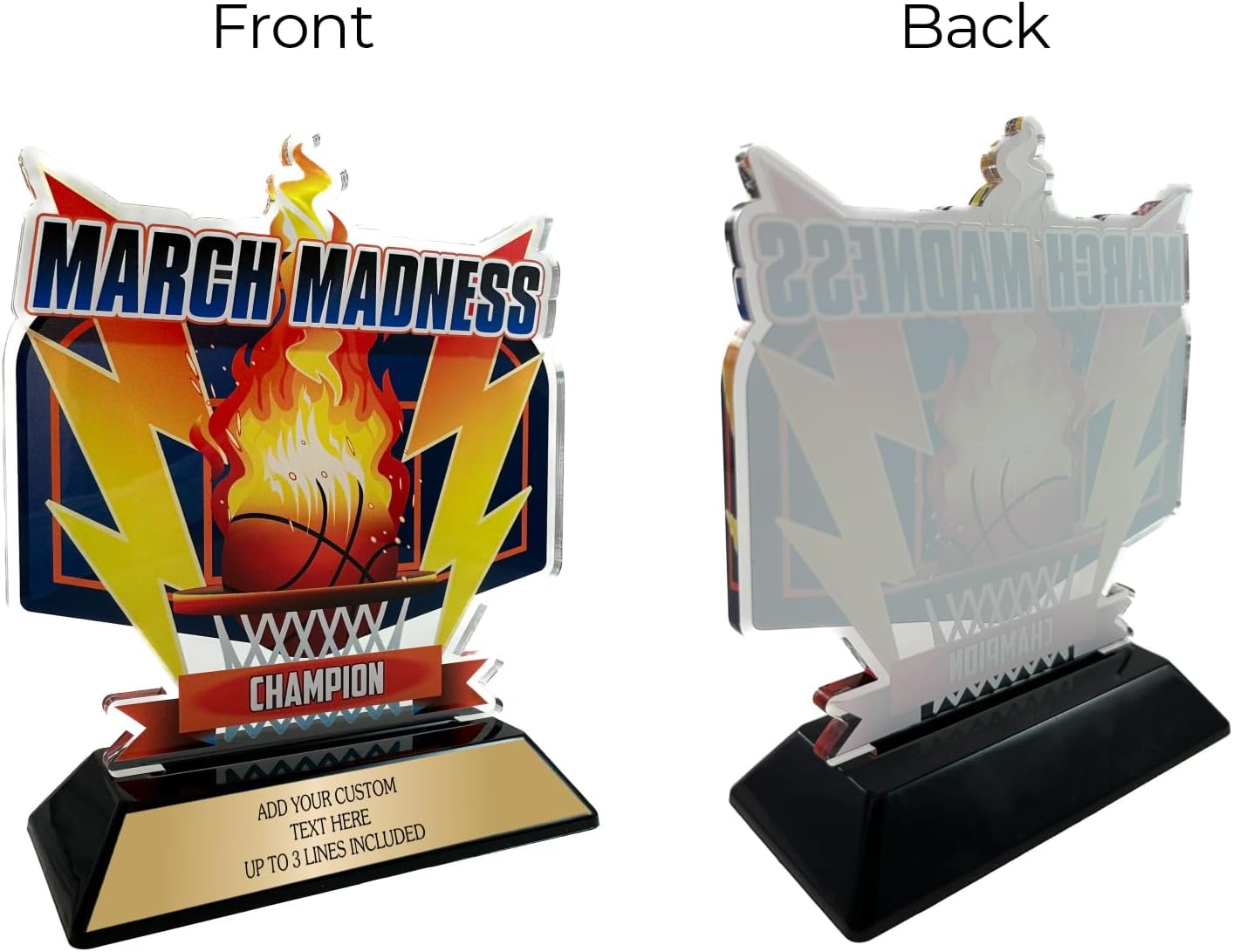 March Basketball Madness Bracket Champion Trophy - Custom Engraved Plate - 6.5” Tall Basketball Tournament Award for Best Bracket Winner