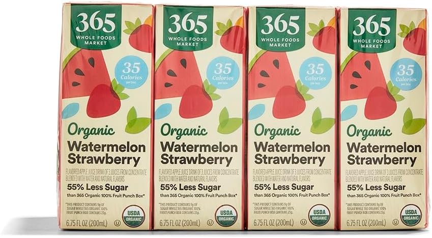 365 by Whole Foods Market, Organic Reduced Sugar Watermelon Strawberry Juice Box, 8 Pack, 6.75 Fl Oz