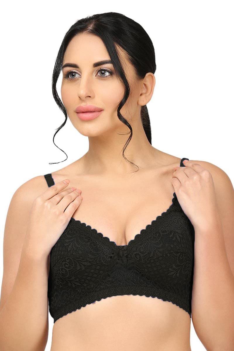 PINGAKSH ENTERPRISE Women's Lace Solid Non-Padded Wire Free Net Bra (Pack of 1)