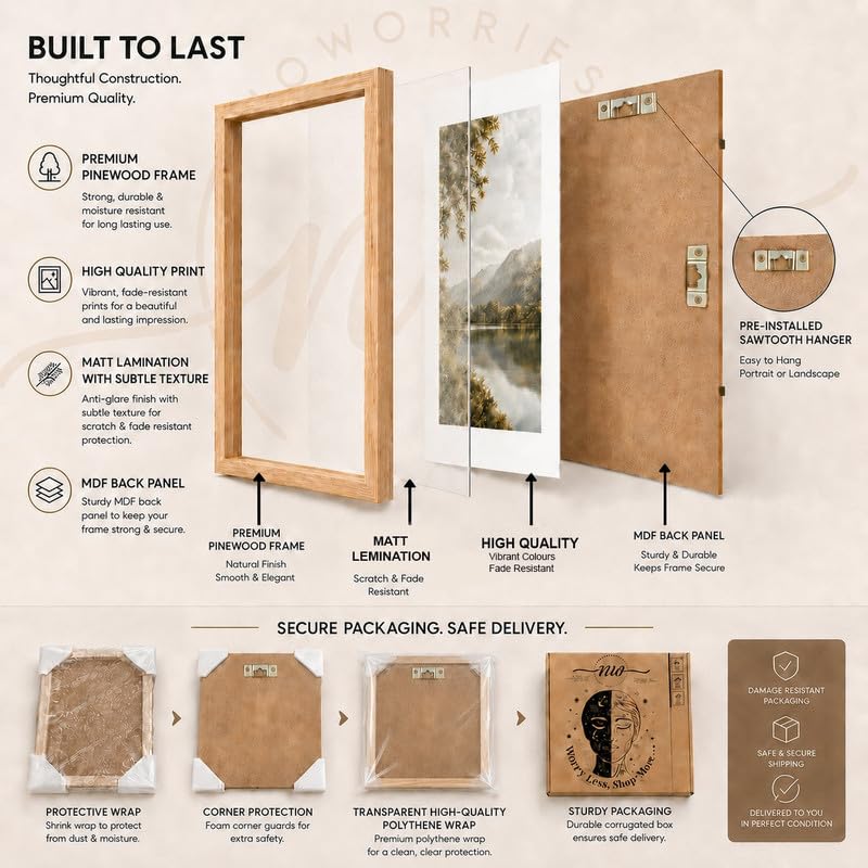 Image of NoWorries Minimal Leaf Wall Painting Set of 2 with Frame | Neutral Beige Botanical Leaf & Abstract Marble Texture Artwork, Modern Nature Wall Decor for Living Room, Bedroom, Office and Home Decoration (Art-4, 25x37inch)