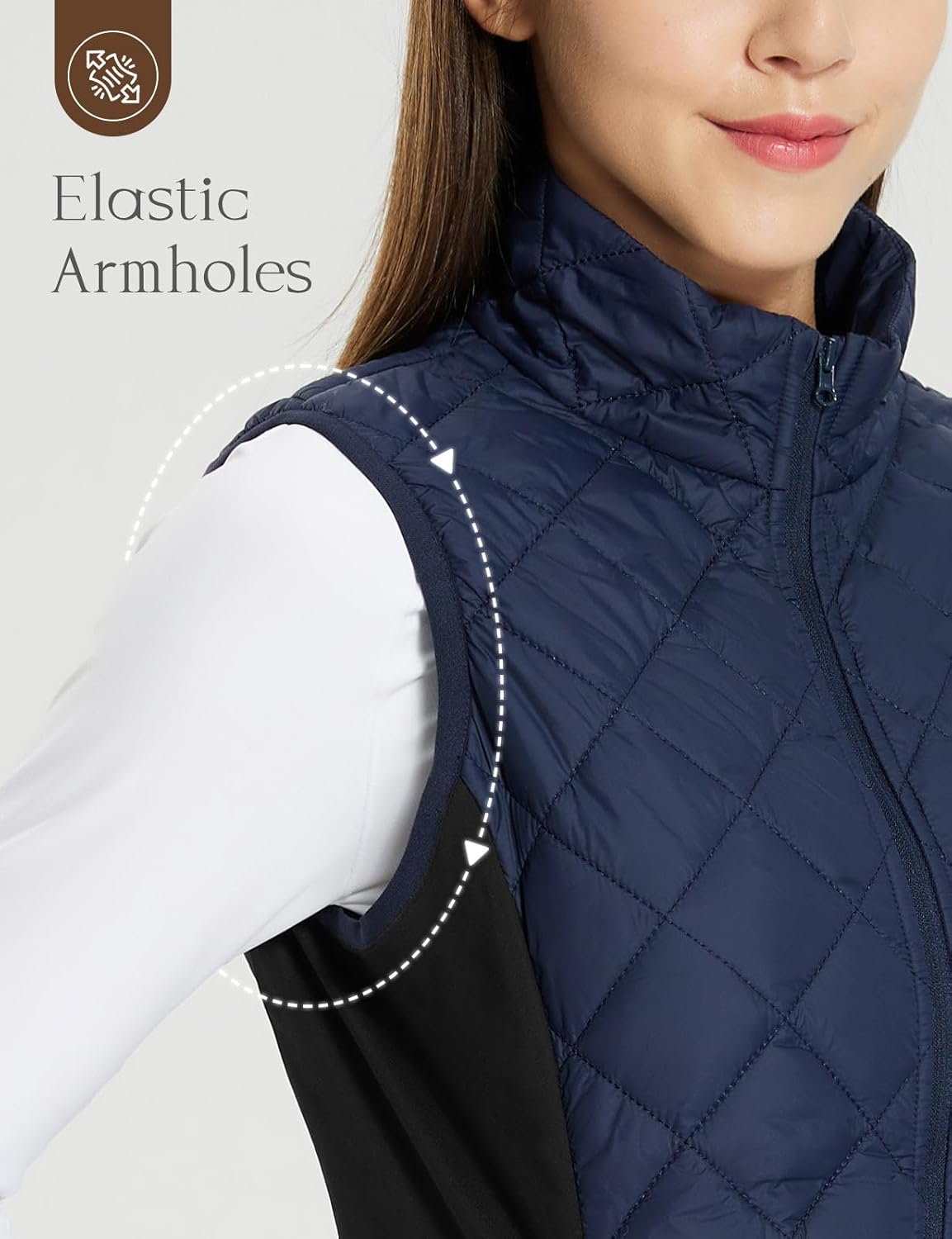 baleaf Women's Puffer Vest Lightweight Winter Warm Stand Collar Quilted Vests Water Resistant Zip Pockets - Image 3