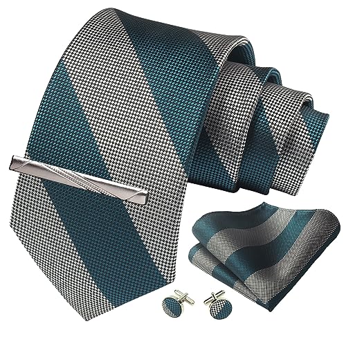 Image of Striped Plaid Polka Dot Mens Tie Formal Necktie Pocket Squares Ties Clips Cufflinks Classic for Men Set