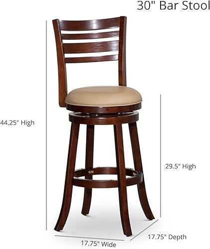 Miniatura 3 de DTY Indoor Living Granby Taburete giratorio de tela con respaldo de listones, altura de barra de 30 pulgadas, acabado de cereza, asiento de tela