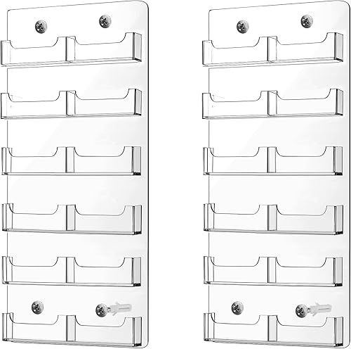 Qunclay Paquete de 2 portatarjetas de acrílico de 12 bolsillos para montaje en pared, soporte vertical múltiple para tarjetas de regalo, soporte de