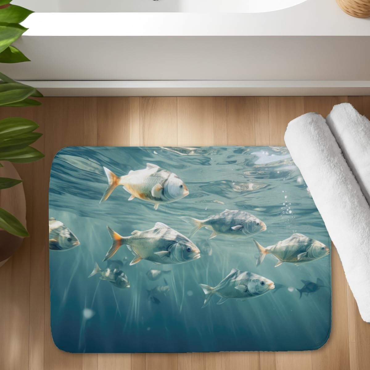 MWW C1BM1724FU4ESM 17 x 24 in. Swimming Peacefully White Bath Mat for Elegant Home Decor
