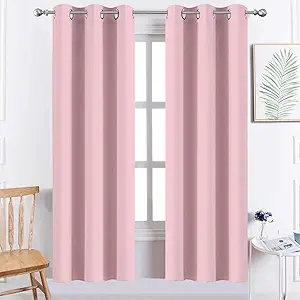 Yakamok Pink Curtains Room Darkening Thermal Insulated with Grommet Window Curtain for Bedroom, 38Wx72L inch, 2 Panels