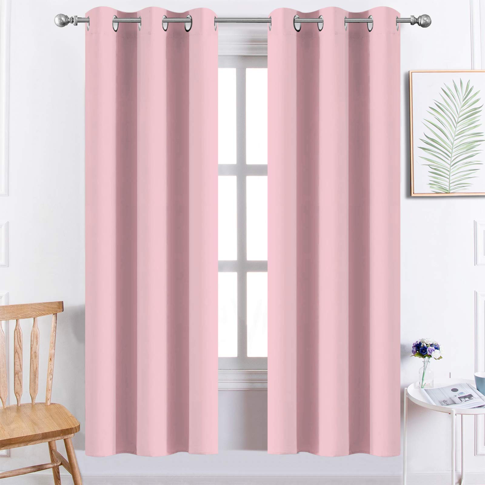 Yakamok Pink Curtains, Room Darkening, Thermal Insulated, with Eyelets, Window Curtain for Bedroom, 38 x 72 Inches, 2 Panels