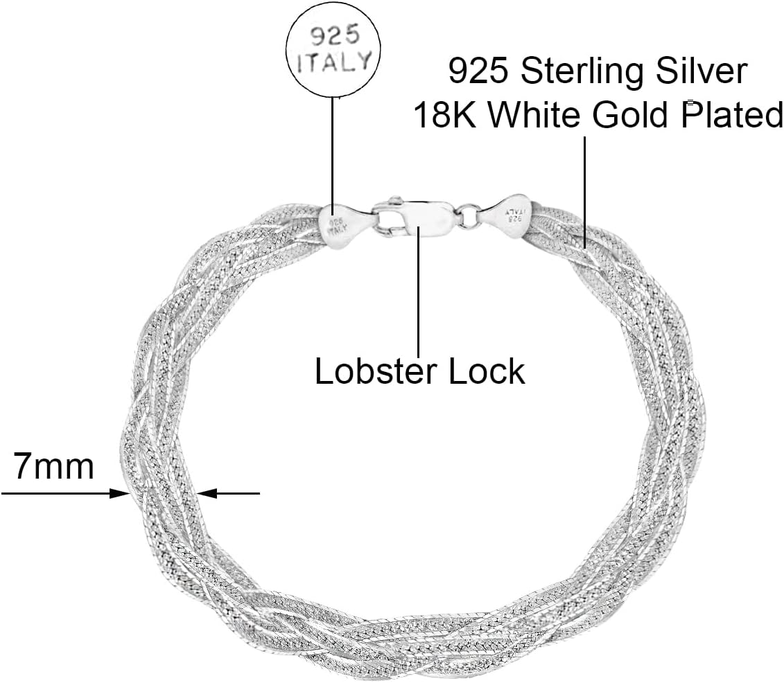 Savlano 925 Sterling Silver 7MM Braided Herringbone Diamond Cut Chain Bracelet - 18K Gold Plated 4-Strand 7.5 Inch Herringbone Bracelet for Women - Made in Italy Comes Gift Box - Image 3