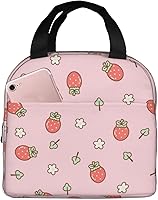 Vista 10 de Lonchera bohemia con diseño de fresas arcoíris para mujeres y hombres, contenedor reutilizable con aislamiento de fresas con bolsillo frontal