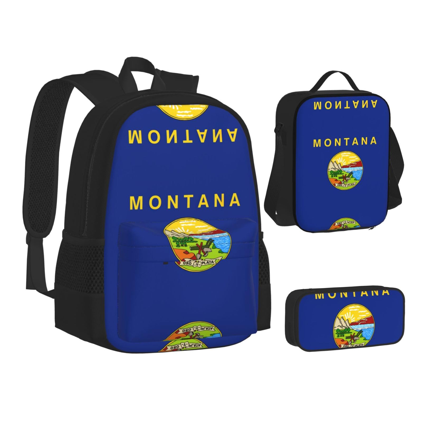 Montana flaga stanu plecak dziecko chłopcy dziewczęta pudełko na lunch szkoła torba zestaw uczniów szkoły student prezent, Czarny, One Size, Bagaż