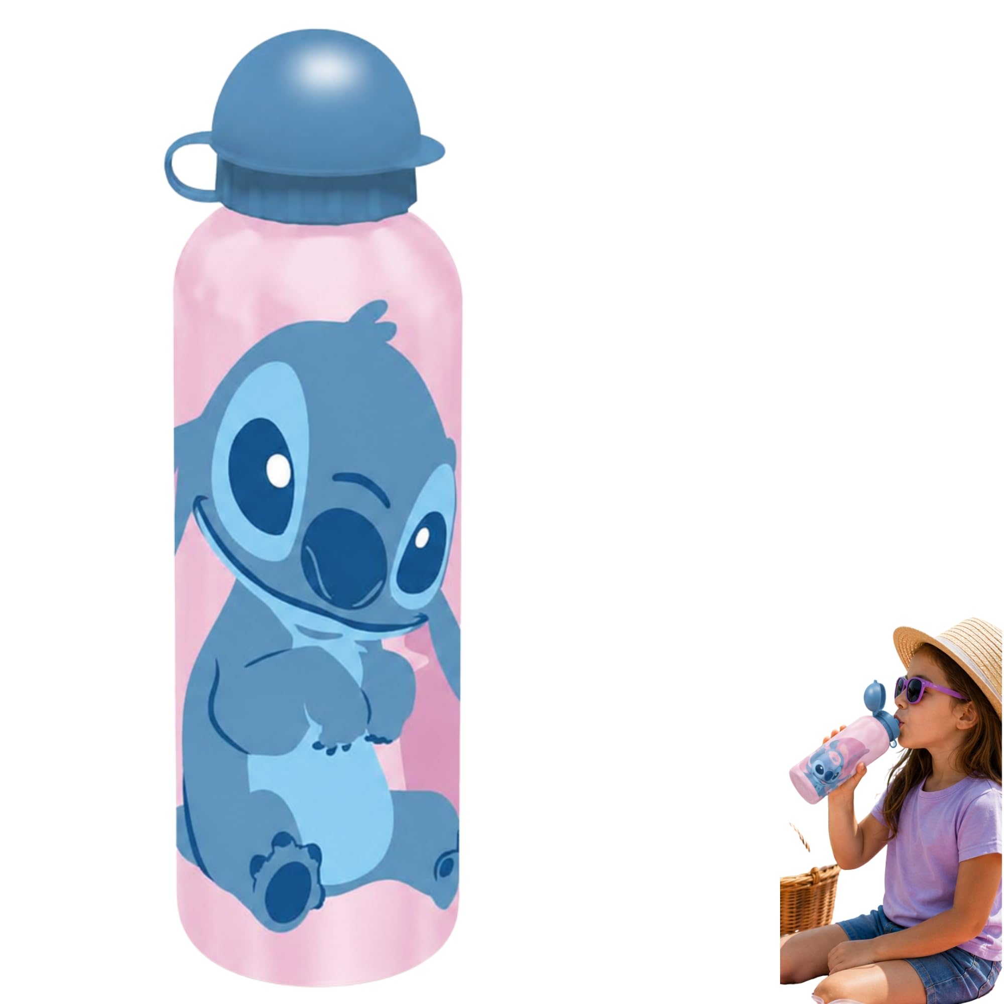 SRV Hub Disney Stitch Water Bottle for Kids – 500ml BPA Free Aluminium Bottle with Flip Straw Cap | Reusable Leakproof School Drinking Bottle for Boys and Girls — image 1