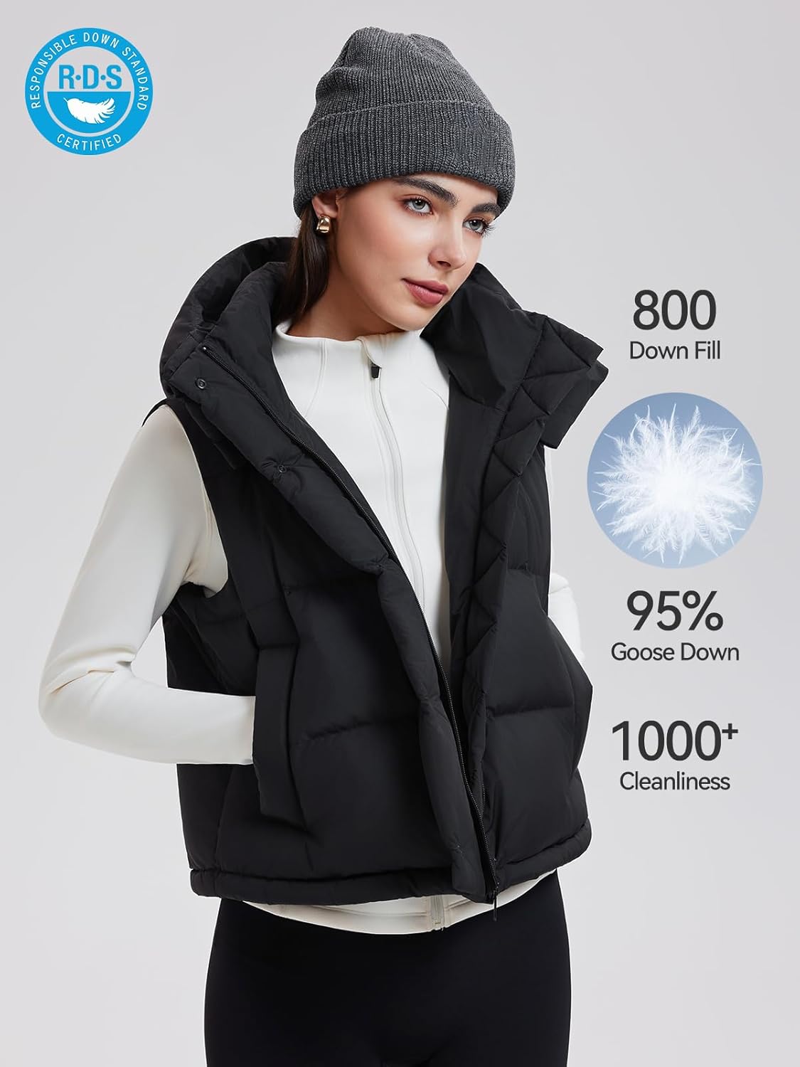 Airfree Women Cropped Puffer Vest 800 Fill Lightweight Goose Down Jacket Sleeveless Winter Coats with Removable Hood - Image 6