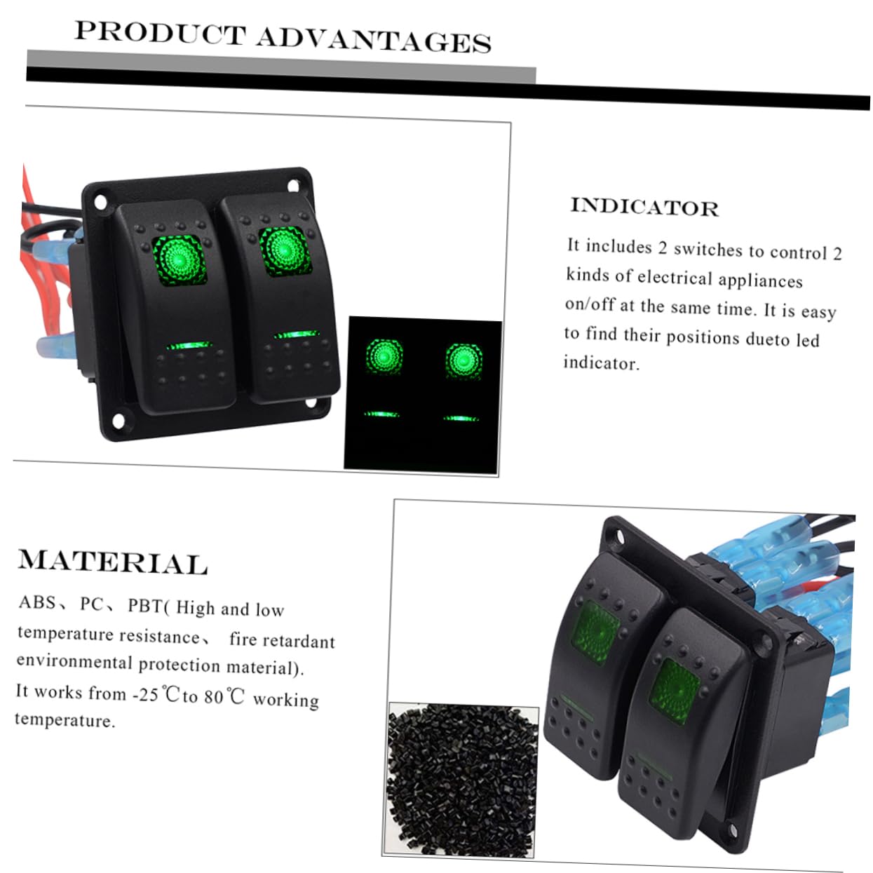 SUPVOX 2pcs Rocker Panel Gang Toggle Switch for Boat Panel Pin Led Backlit Automotive Refit Ce Environmentally Friendly Easy to Locate