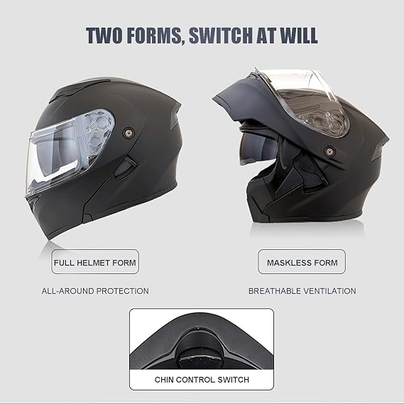 Full Face Modular Motorcycle Helmet for Adults Men and Women ECE Approved Flip Up Motorbike Helmet with Double Sun Visor C-1,S (55-56cm)