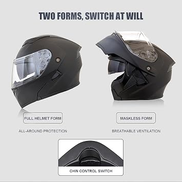 Full Face Modular Motorcycle Helmet for Adults Men and Women ECE Approved Flip Up Motorbike Helmet with Double Sun Visor C-1,S (55-56cm)