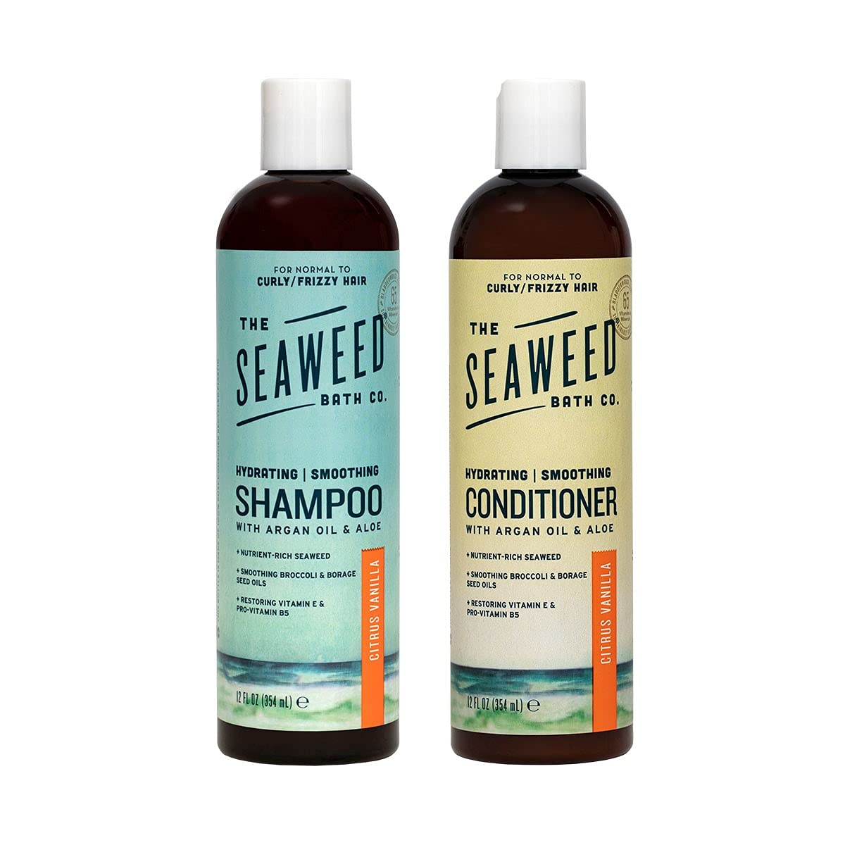 The Seaweed Bath Co. Smoothing Shampoo and Conditioner, Citrus Vanilla, Natural Organic Bladderwrack Seaweed, Vegan and Paraben Free, 12oz