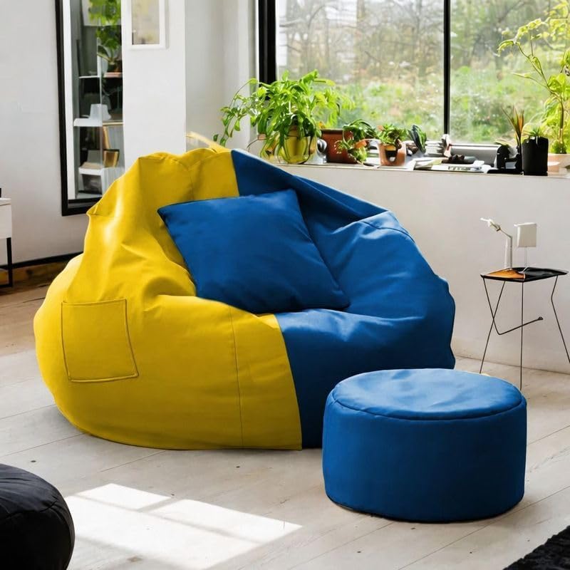 Image of karuto 4XL Tear Drop Bean Bag Cover (Without Beans) (Royal Blue::Yellow, XXXXL)