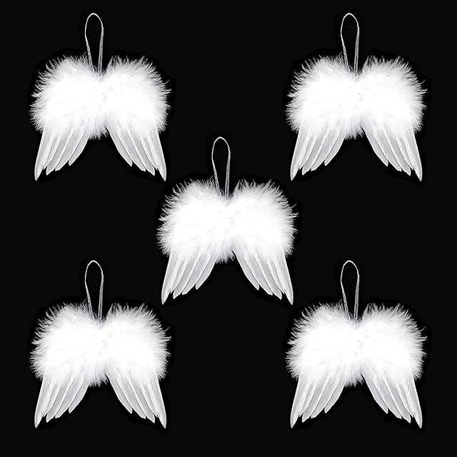 5/10PCS Vintage Feather Hanging Angel Wings Christmas Tree Wedding Decorations Gift Hanging Xmas Ornament(White/Pink) (White, 5)