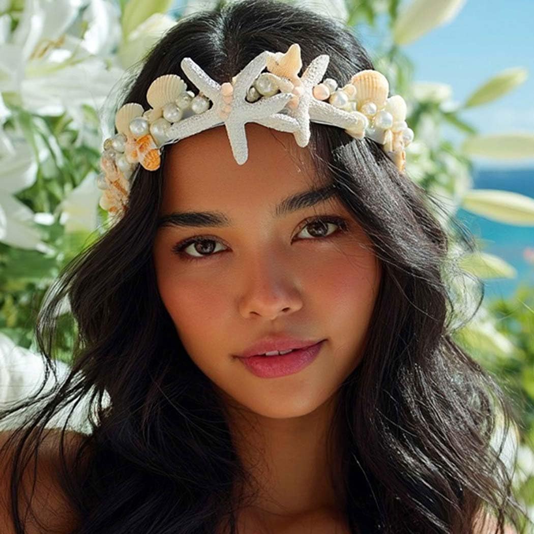 “Under the Sea” Shell & Pearl Crown Headband Amazon.com : CASDRE Starfish Mermaid Headband Seashell Hair  main image 2