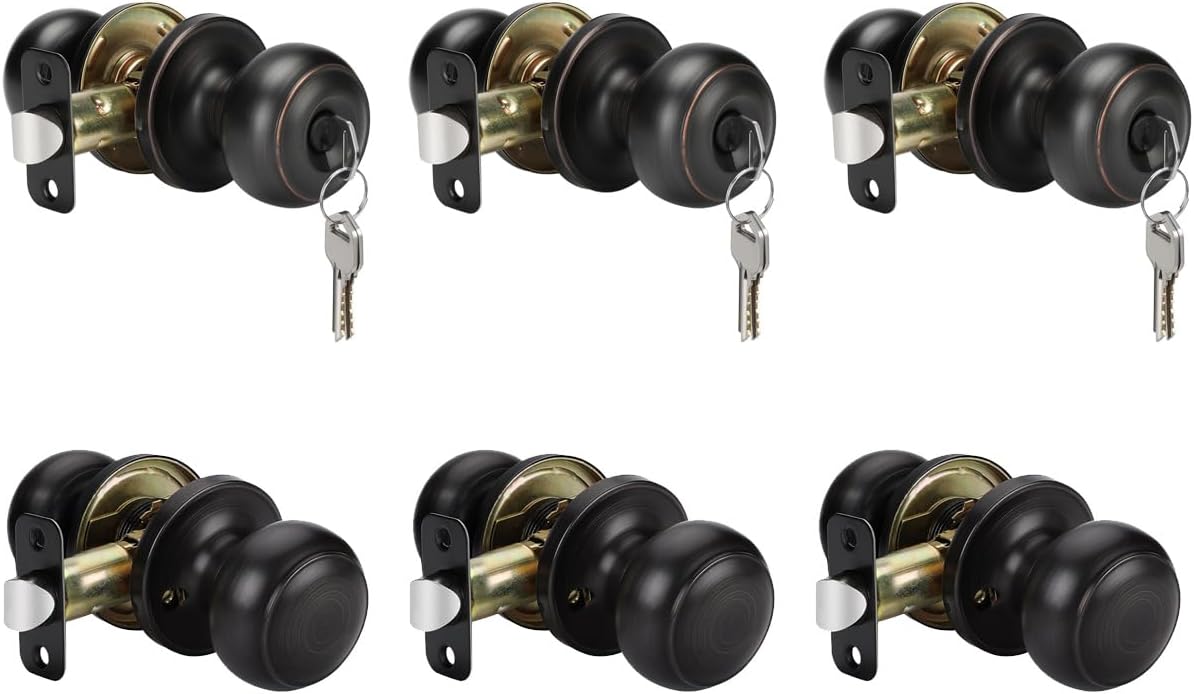goldenwarm 3 Pack Bronze Keyed-Alike Entry Door Knobs, 3 Pack Oil-Rubbed Bronze Bronze Passage Door Knobs