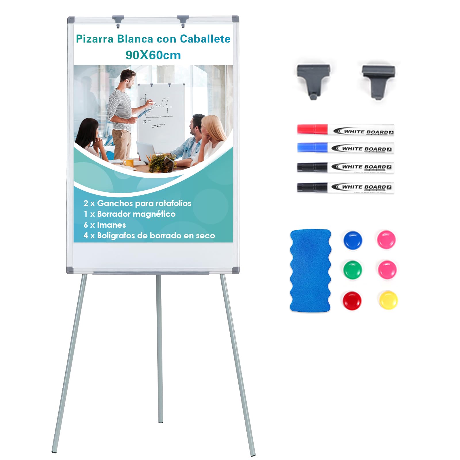 SwanSea Pizarra Blanca con Caballete 60x90cm, Pizarra Magnética con Trípode, Altura Ajustable, para Convenciones y Congresos