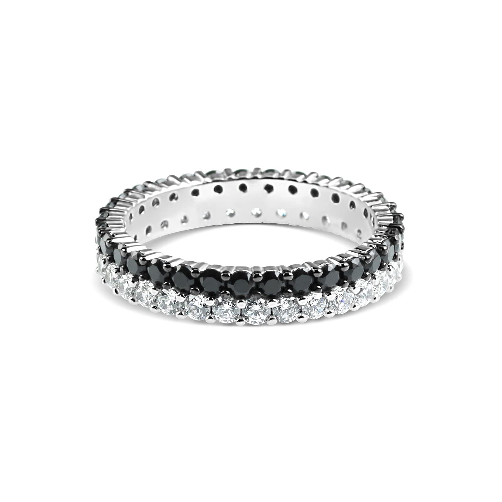 Anello veretta Bicolore Donna Anniversario Argento 925 con zirconi Bianchi e Neri -
