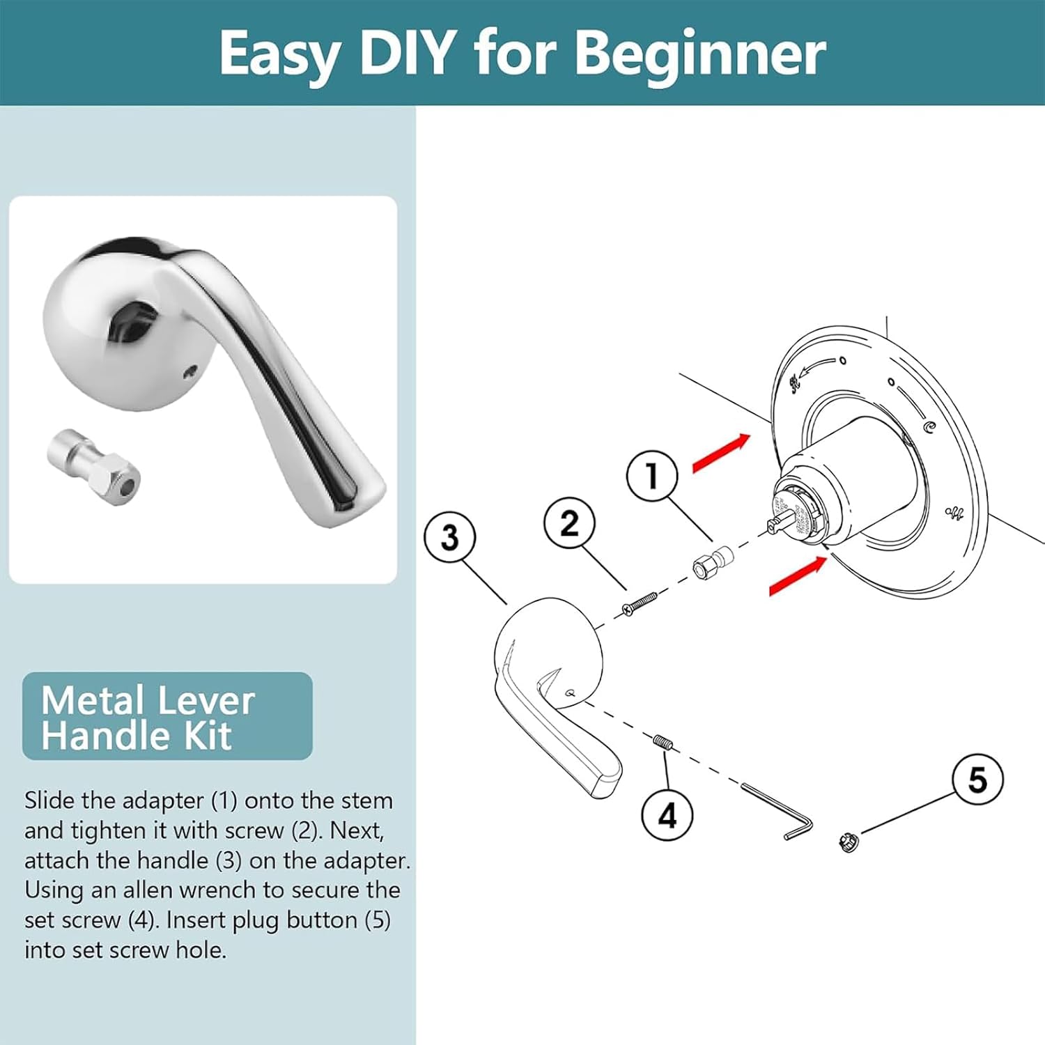 Shower Faucet Handle Replacement RP74148 Single Metal Levers Tub and Shower Faucet Handle Easy to Installation Single Metal Levers